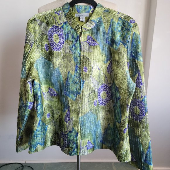 Analogy Jackets & Blazers - ANALOGY Women’s Silky Bluish Green Fringe Suit Jacket (Size: XL)